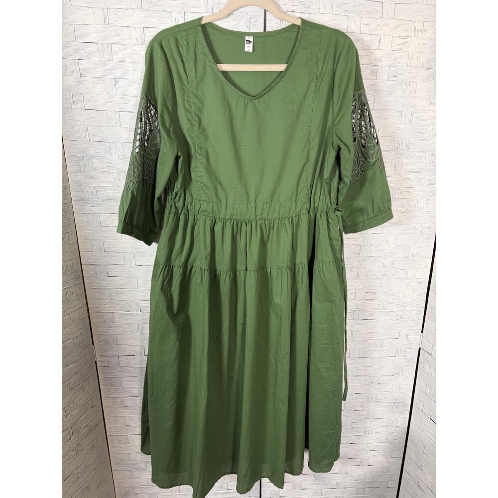 3 fat men womens dress midi tiered lace drawsting waste Bohemian hippie festival